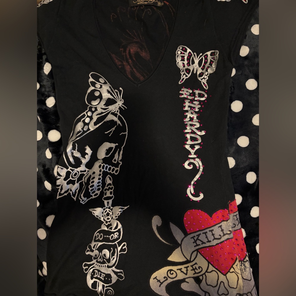 Ed Hardy Black Dress with Red and White Graphics